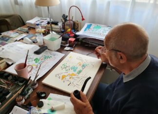 Il maestro Alessandro Nastasio è in Casentino per realizzare una cartella di cinque litografie