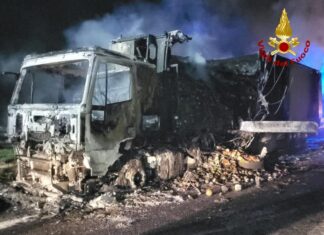 Prede fuoco un mezzo pesante in A1 trasportava frutta
