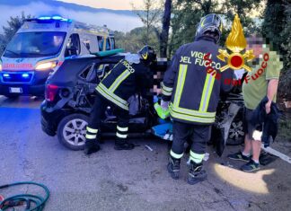 Incidente stradale, conducente liberato dai Vigili del Fuoco