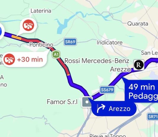 A1, chiuso il tratto Valdarno Arezzo in direzione Roma per incidente